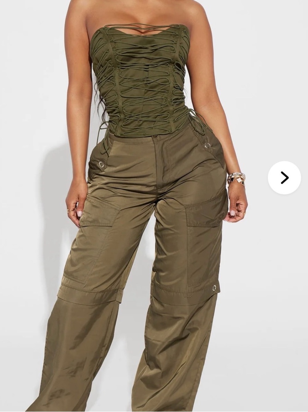 Olive Bungee Cord Halter Crop Top